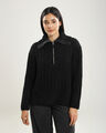 Su&eacute;ter Cuello Cremallera,NEGRO